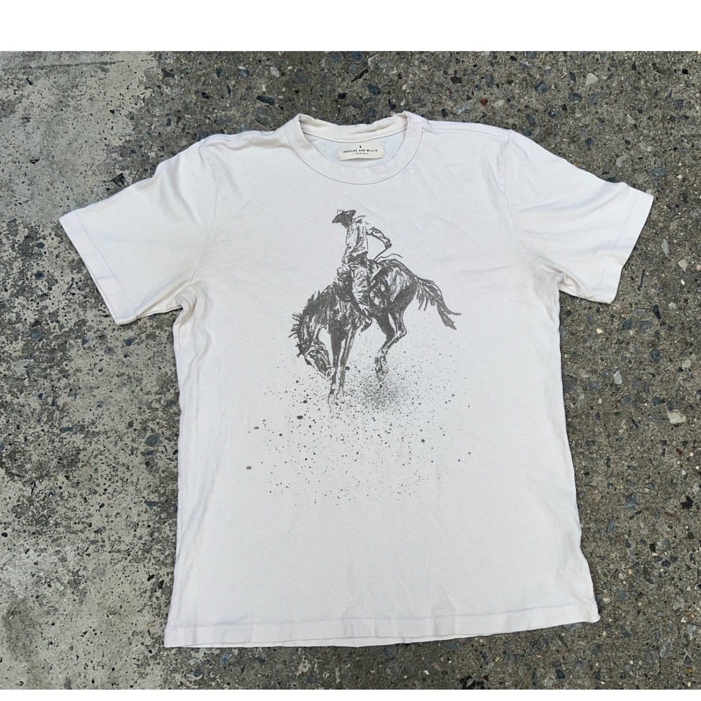Imogene & Willie Men's Buckin' Bronco Tee, Vintage White Size Medium